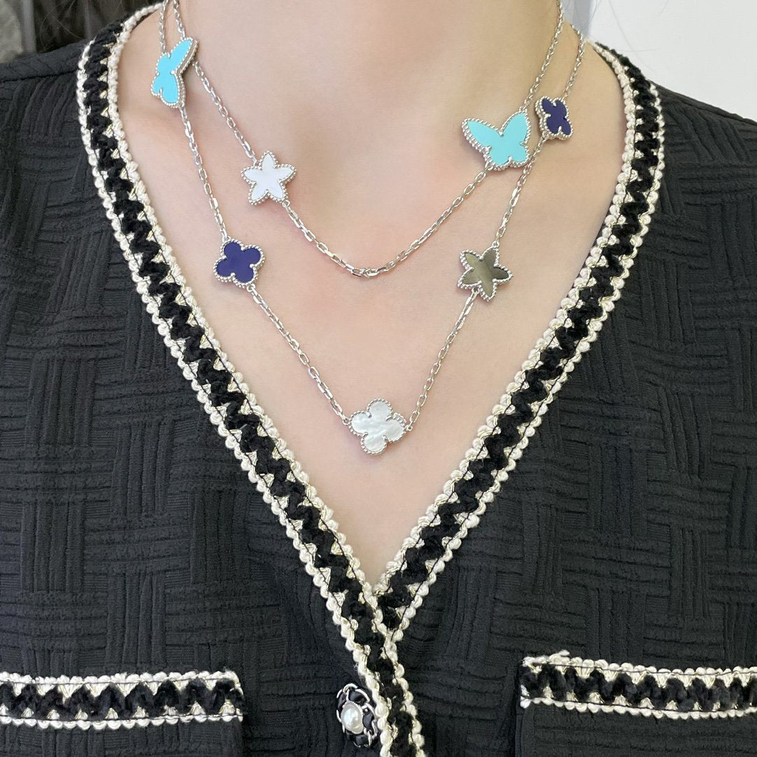[✨ROSE✨]LUCKY CLOVER SILVER 11 MOTIF NECKLACE