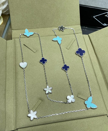 [✨ROSE✨]LUCKY CLOVER SILVER 11 MOTIF NECKLACE