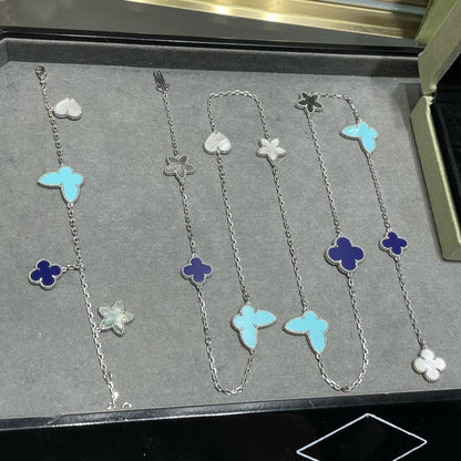 [✨ROSE✨]LUCKY CLOVER SILVER 11 MOTIF NECKLACE