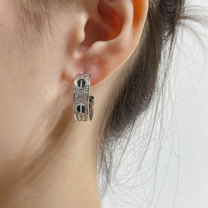 [✨ROSE✨]LOVE CERAMIC DIAMOND PAVED SILVER EARRINGS