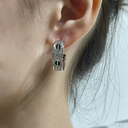 [✨ROSE✨]LOVE CERAMIC DIAMOND PAVED SILVER EARRINGS