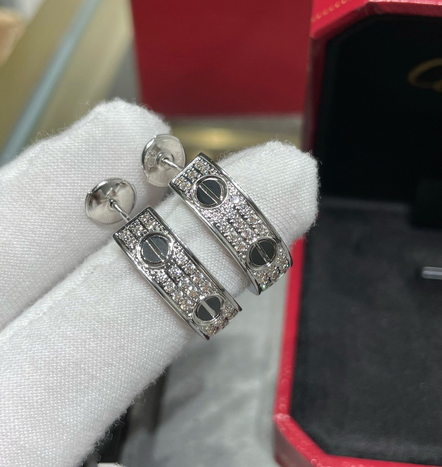 [✨ROSE✨]LOVE CERAMIC DIAMOND PAVED SILVER EARRINGS