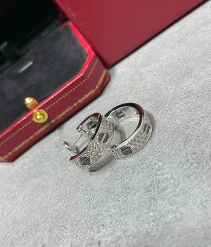 [✨ROSE✨]LOVE CERAMIC DIAMOND PAVED SILVER EARRINGS