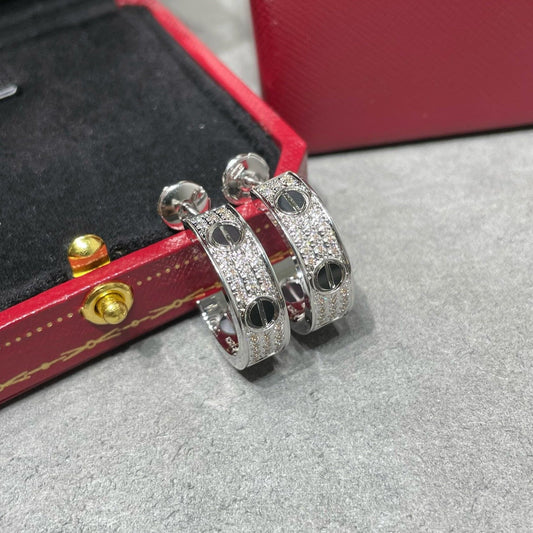 [✨ROSE✨]LOVE CERAMIC DIAMOND PAVED SILVER EARRINGS