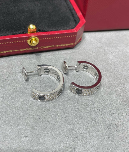 [✨ROSE✨]LOVE CERAMIC DIAMOND PAVED SILVER EARRINGS