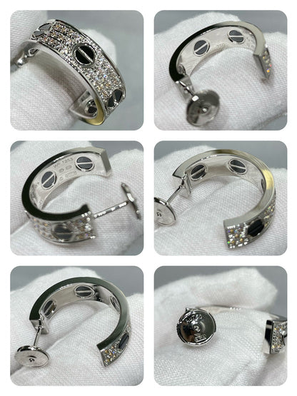 [✨ROSE✨]LOVE CERAMIC DIAMOND PAVED SILVER EARRINGS