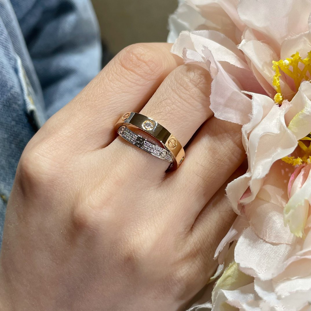 [✨ROSE✨]LOVE PINK GOLD SILVER DIAMOND DOUBLE RING