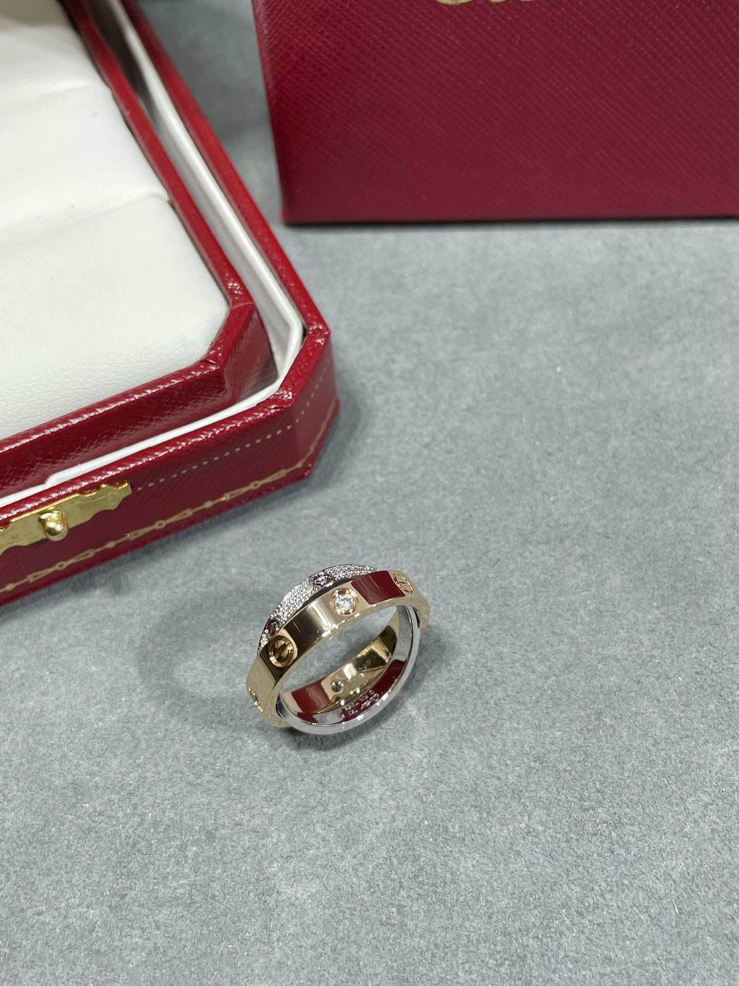 [✨ROSE✨]LOVE PINK GOLD SILVER DIAMOND DOUBLE RING