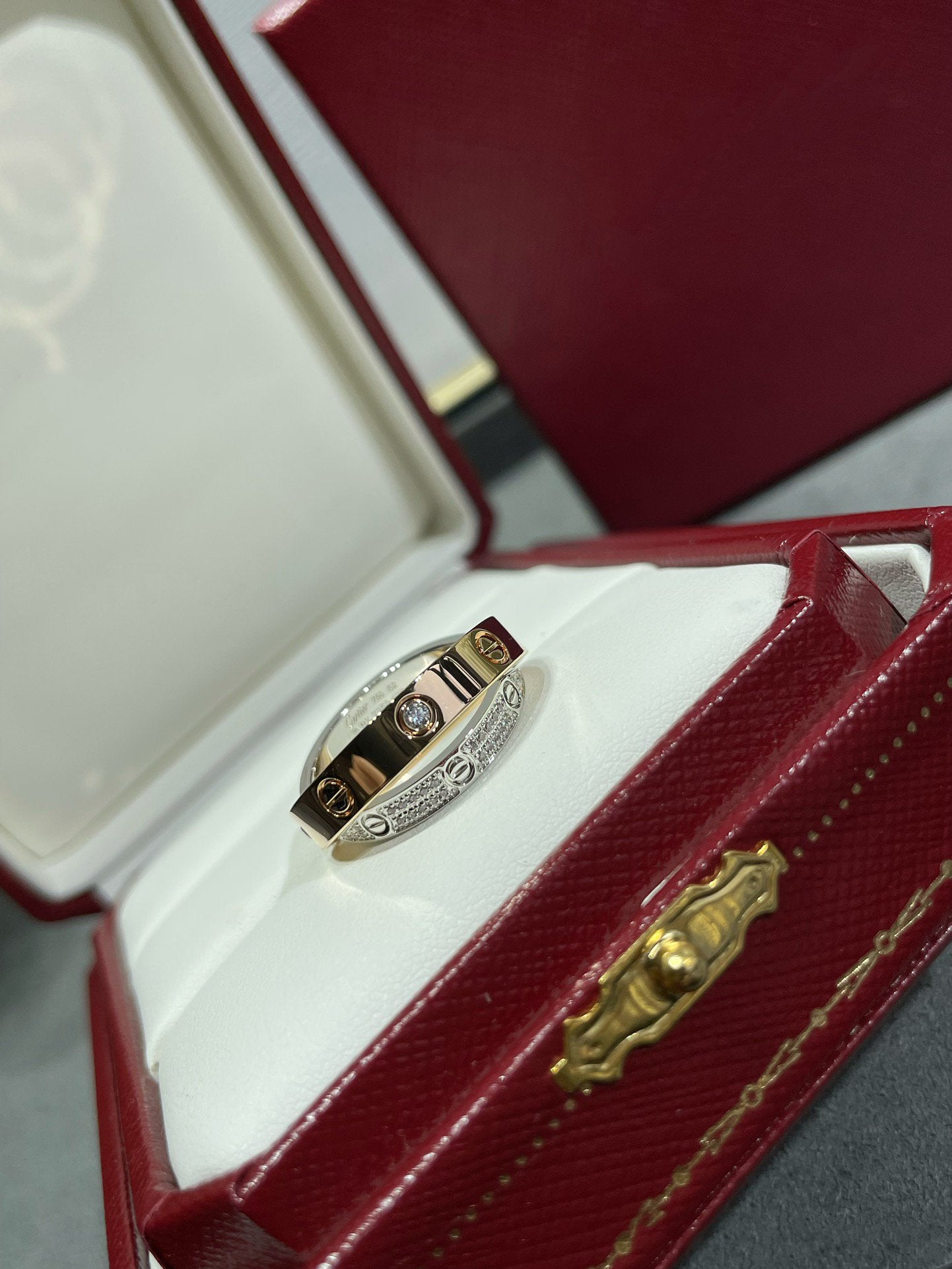 [✨ROSE✨]LOVE PINK GOLD SILVER DIAMOND DOUBLE RING