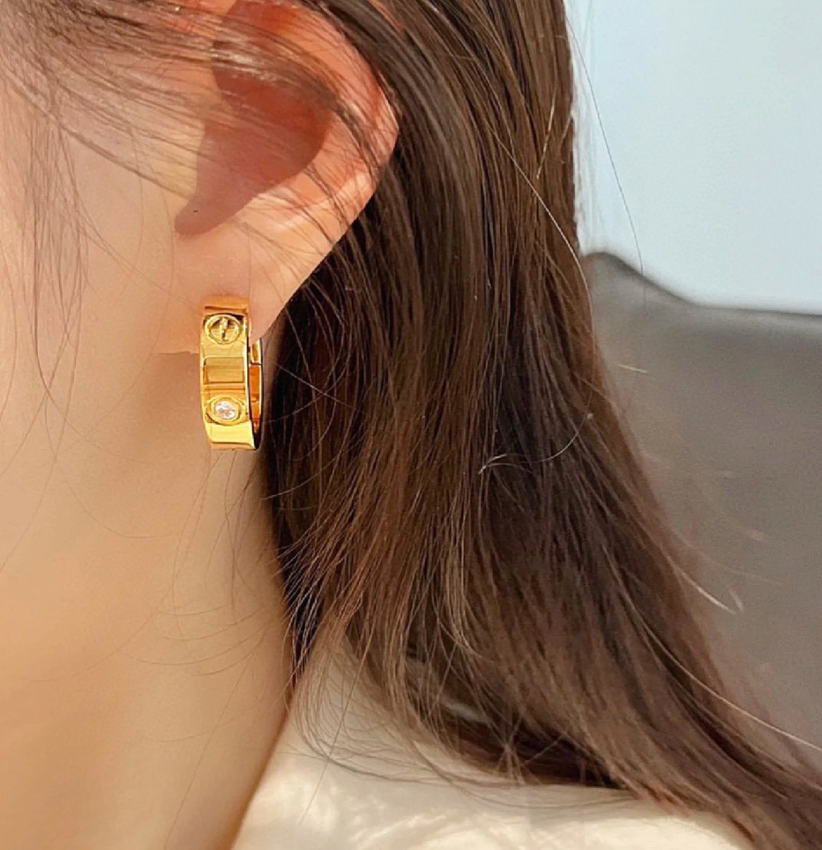 [✨ROSE✨]LOVE 5.5MM 1 DIAMOND EARRINGS