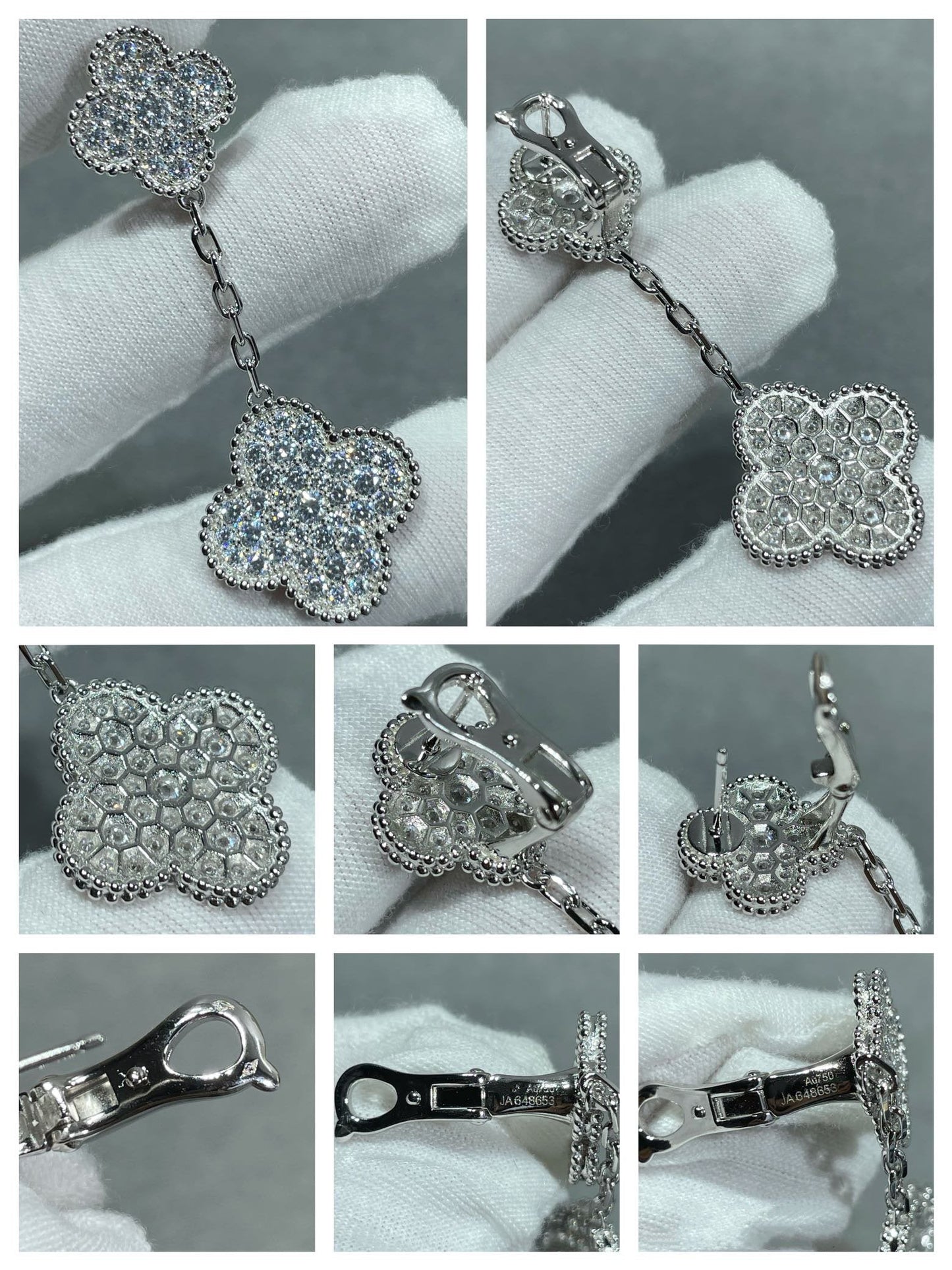 [✨ROSE✨]CLOVER 2 MOTIFS DIAMOND PAVED SILVER EARRINGS