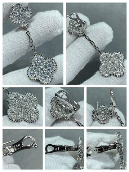 [✨ROSE✨]CLOVER 2 MOTIFS DIAMOND PAVED SILVER EARRINGS