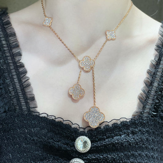 [✨ROSE✨]CLOVER 6 MOTIF DIAMOND PAVED NECKLACE