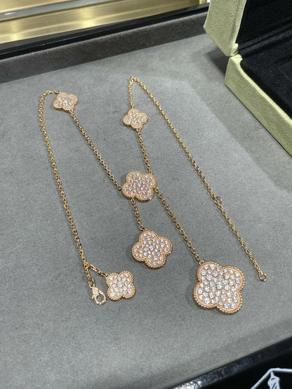[✨ROSE✨]CLOVER 6 MOTIF DIAMOND PAVED NECKLACE