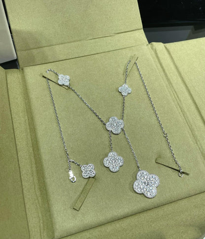 [✨ROSE✨]CLOVER 6 MOTIF DIAMOND PAVED NECKLACE