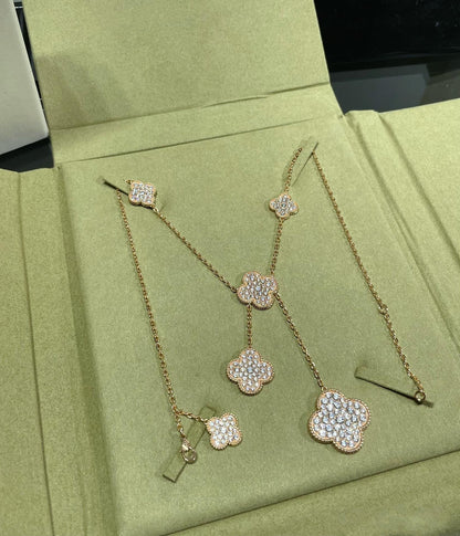 [✨ROSE✨]CLOVER 6 MOTIF DIAMOND PAVED NECKLACE