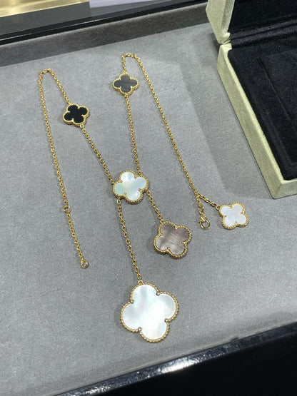 [✨ROSE✨]CLOVER 6 MOTIF MOP ONYX GOLD NECKLACE