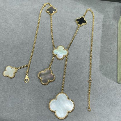 [✨ROSE✨]CLOVER 6 MOTIF MOP ONYX GOLD NECKLACE