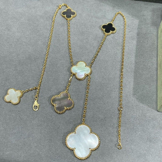 [✨ROSE✨]CLOVER 6 MOTIF MOP ONYX GOLD NECKLACE