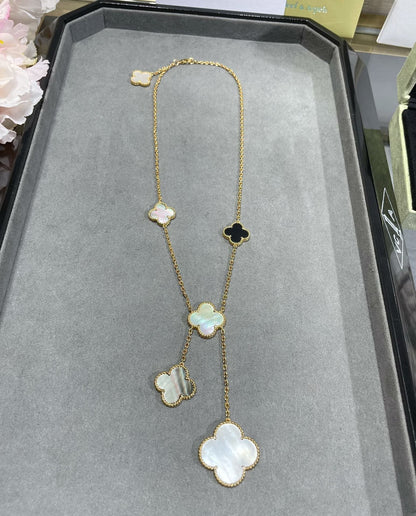 [✨ROSE✨]CLOVER 6 MOTIF MOP ONYX GOLD NECKLACE