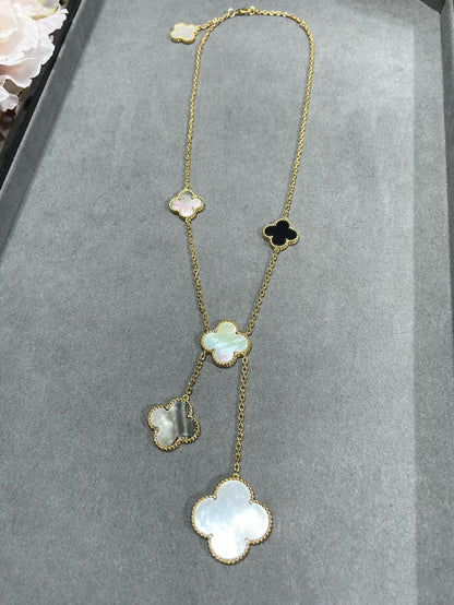 [✨ROSE✨]CLOVER 6 MOTIF MOP ONYX GOLD NECKLACE