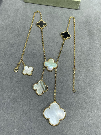 [✨ROSE✨]CLOVER 6 MOTIF MOP ONYX GOLD NECKLACE