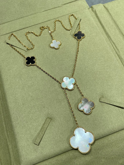 [✨ROSE✨]CLOVER 6 MOTIF MOP ONYX GOLD NECKLACE