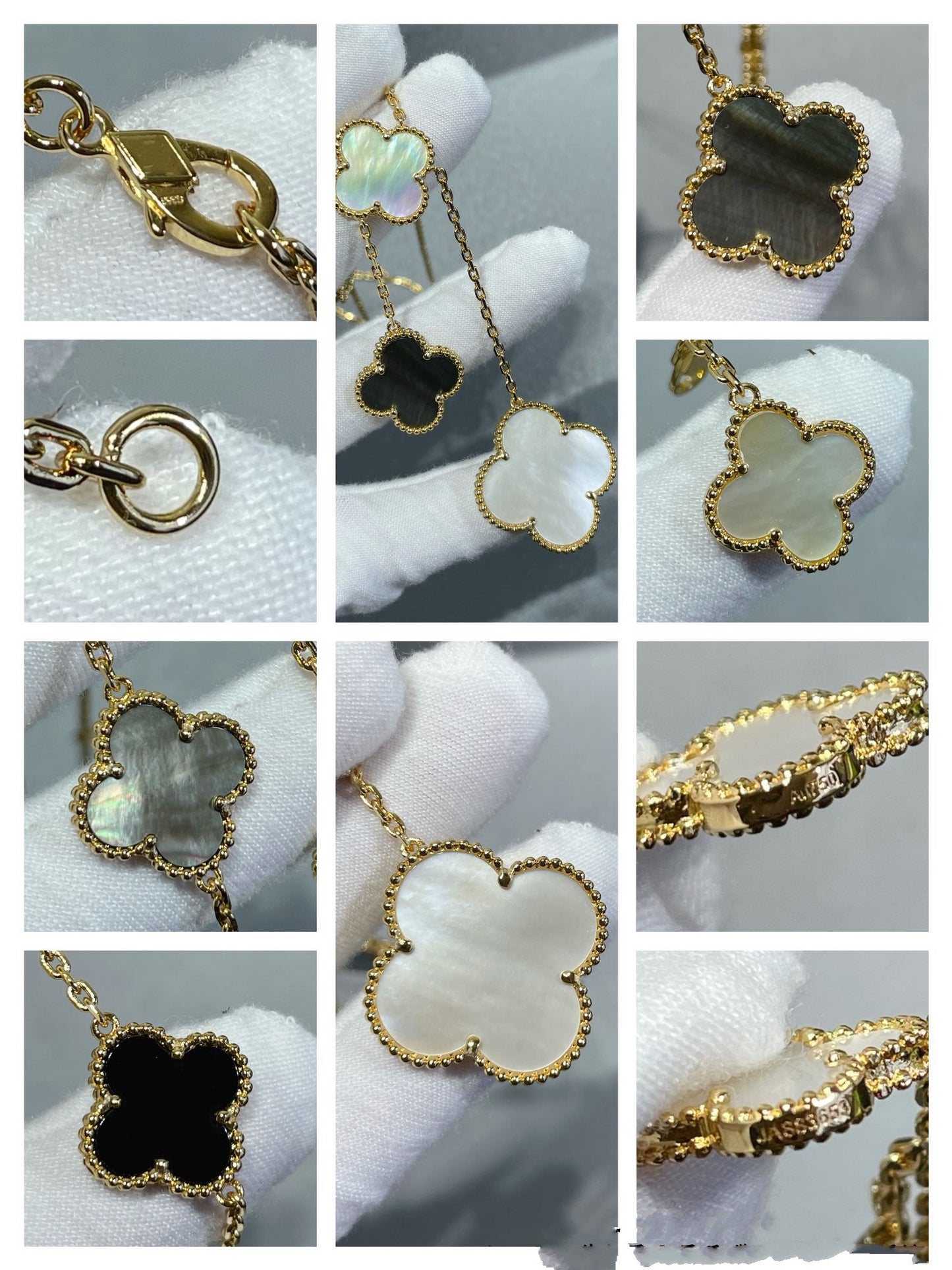 [✨ROSE✨]CLOVER 6 MOTIF MOP ONYX GOLD NECKLACE