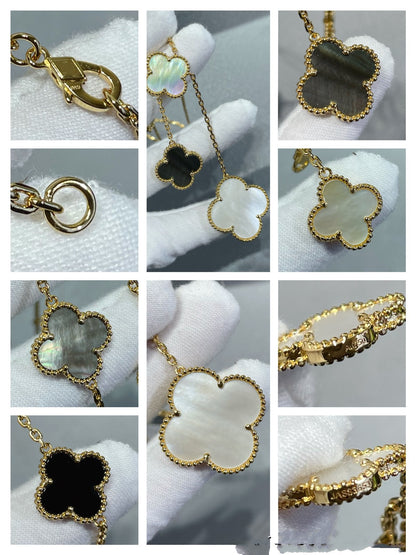 [✨ROSE✨]CLOVER 6 MOTIF MOP ONYX GOLD NECKLACE