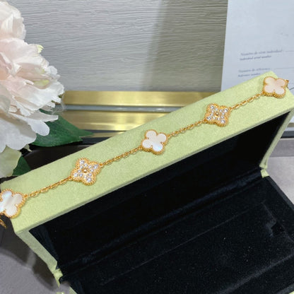 [✨ROSE✨]CLOVER 5 MOTIF DIAMOND PINK MOP PINK GOLD BRACELET