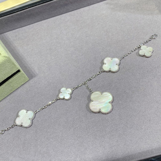 [✨ROSE✨]CLOVER 5 MOTIF WHITE MOP SILVER BRACELET