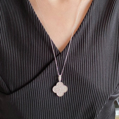 [✨ROSE✨]CLOVER 25MM LARGE PEDANT DIAMOND PAVED LONG NECKLACE