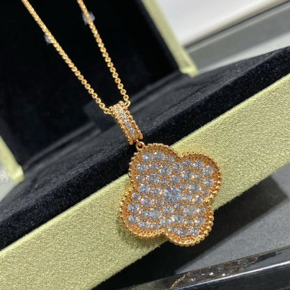 [✨ROSE✨]CLOVER 25MM LARGE PEDANT DIAMOND PAVED LONG NECKLACE