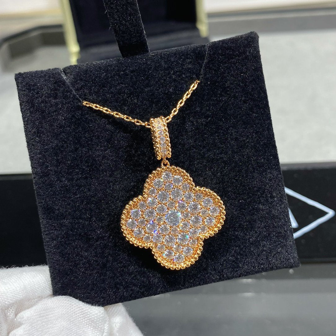 [✨ROSE✨]CLOVER 25MM LARGE PEDANT DIAMOND PAVED LONG NECKLACE