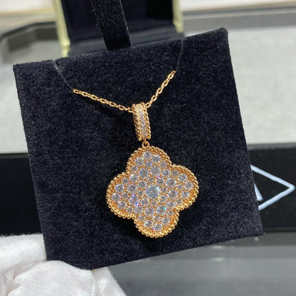 [✨ROSE✨]CLOVER 25MM LARGE PEDANT DIAMOND PAVED LONG NECKLACE