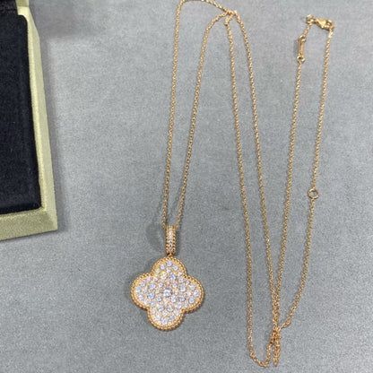 [✨ROSE✨]CLOVER 25MM LARGE PEDANT DIAMOND PAVED LONG NECKLACE
