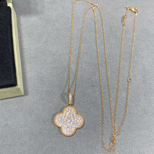 [✨ROSE✨]CLOVER 25MM LARGE PEDANT DIAMOND PAVED LONG NECKLACE