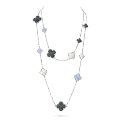[✨ROSE✨]CLOVER 16 MOTIF CHALCEDONY MOP SILVER NECKLACE