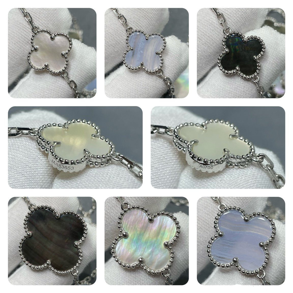 [✨ROSE✨]CLOVER 16 MOTIF CHALCEDONY MOP SILVER NECKLACE