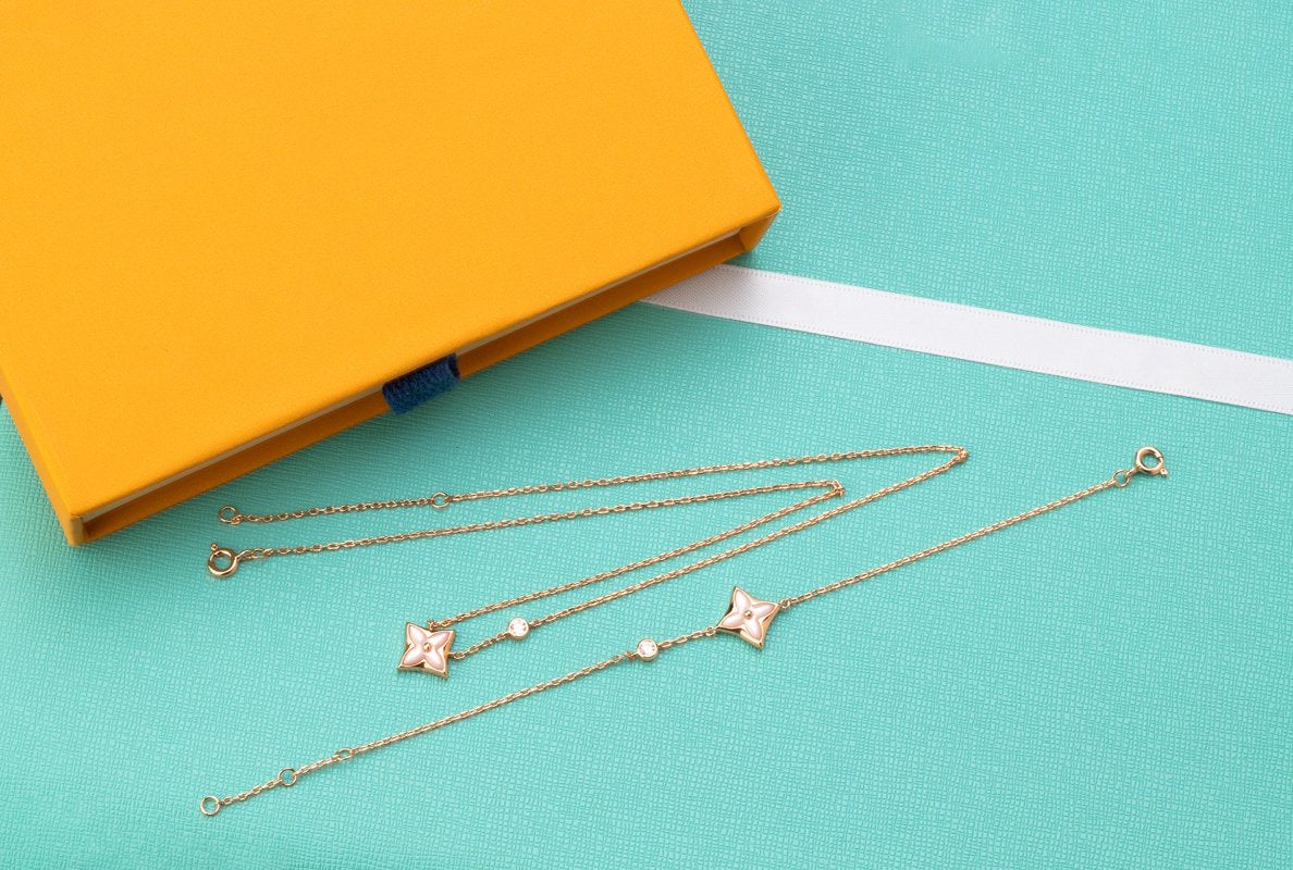 [✨ROSE✨]STAR PINK MOP 1 DIAMOND PINK GOLD NECKLACE