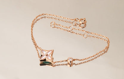 [✨ROSE✨]STAR PINK MOP 1 DIAMOND PINK GOLD NECKLACE