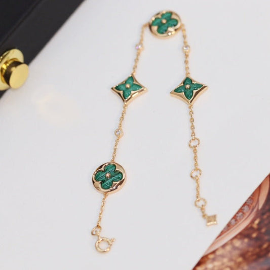 [✨ROSE✨]STAR AND SUN 4 MOTIF PINK GOLD MALACHITE BRACELET
