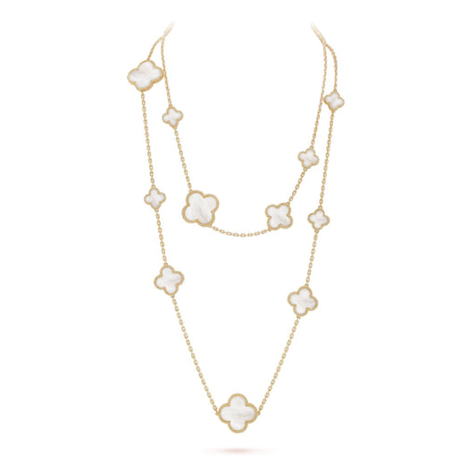 [✨ROSE✨]CLOVER 16 MOTIF WHITE MOP GOLD NECKLACE