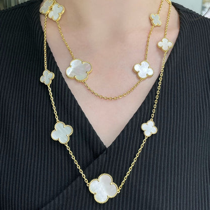 [✨ROSE✨]CLOVER 16 MOTIF WHITE MOP GOLD NECKLACE