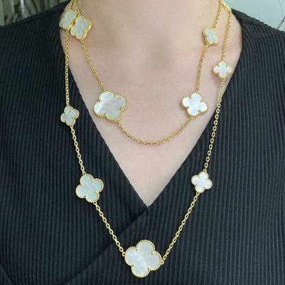 [✨ROSE✨]CLOVER 16 MOTIF WHITE MOP GOLD NECKLACE