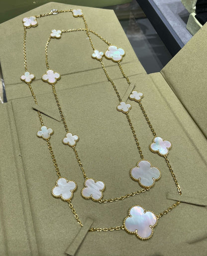 [✨ROSE✨]CLOVER 16 MOTIF WHITE MOP GOLD NECKLACE