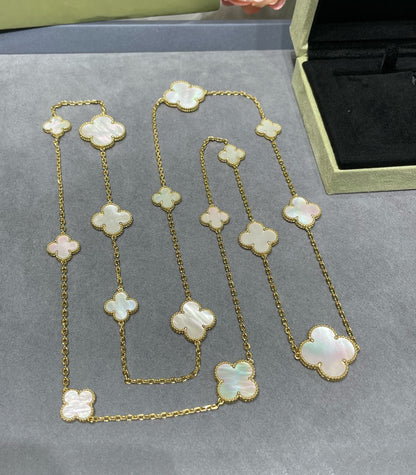 [✨ROSE✨]CLOVER 16 MOTIF WHITE MOP GOLD NECKLACE