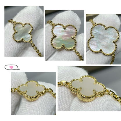 [✨ROSE✨]CLOVER 16 MOTIF WHITE MOP GOLD NECKLACE