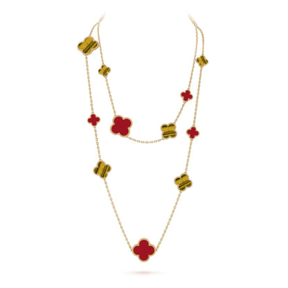[✨ROSE✨]CLOVER 16 MOTIF CARNELIAN TIGER EYE ROSE GOLD NECKLACE