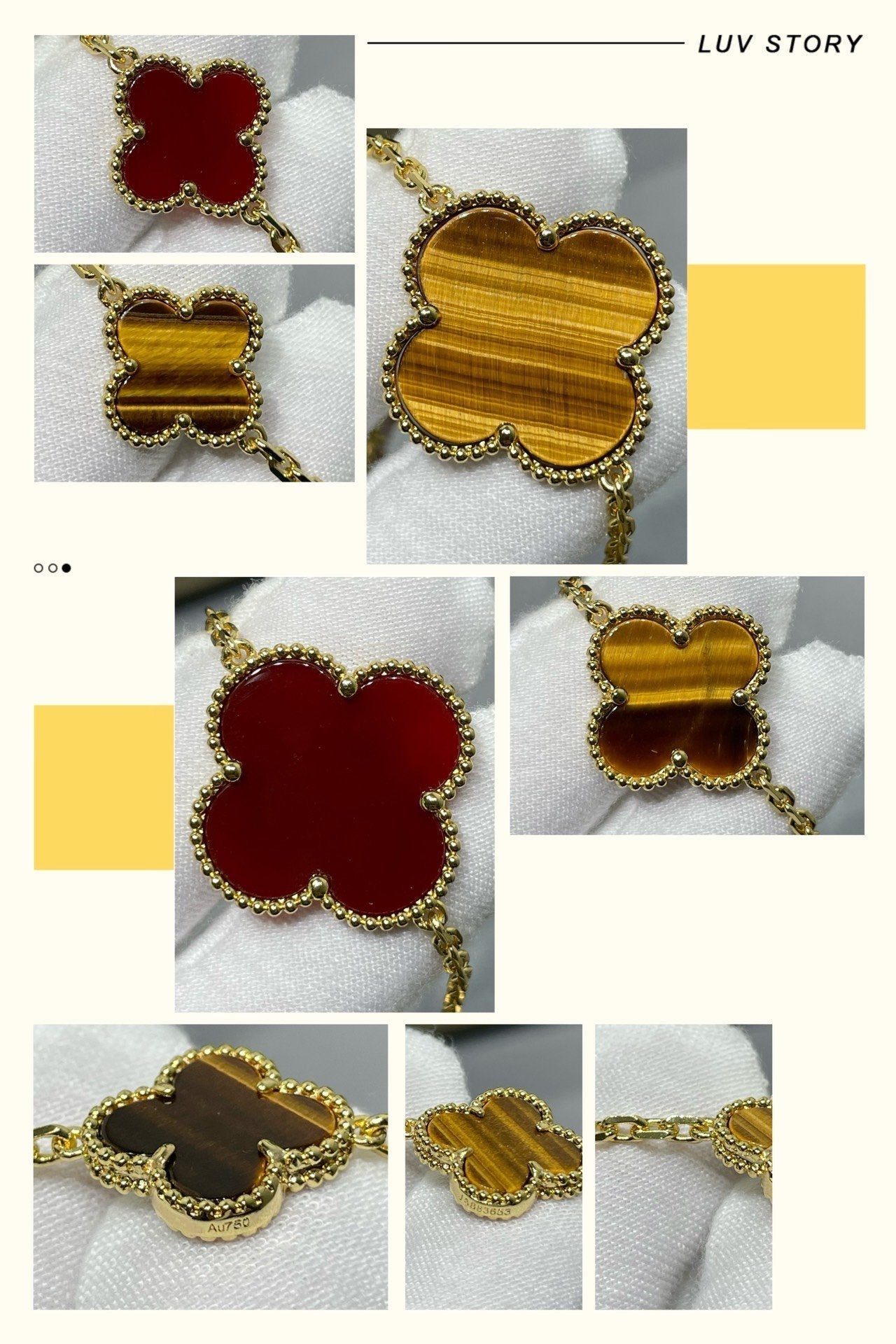[✨ROSE✨]CLOVER 16 MOTIF CARNELIAN TIGER EYE ROSE GOLD NECKLACE